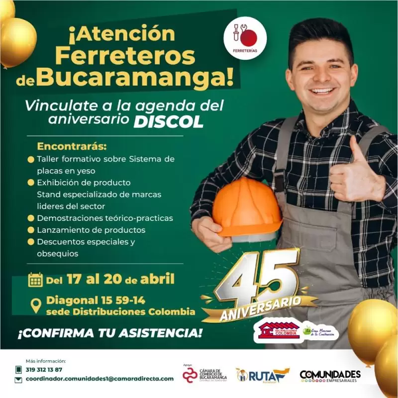 🛠️ ¡Empresario Ruta F  te esperamos en la Feria Ferretera de nuestro aliado estratégico Distribuciones Colombia La Gran Manzana de la Construcción! 🛠️🏡
